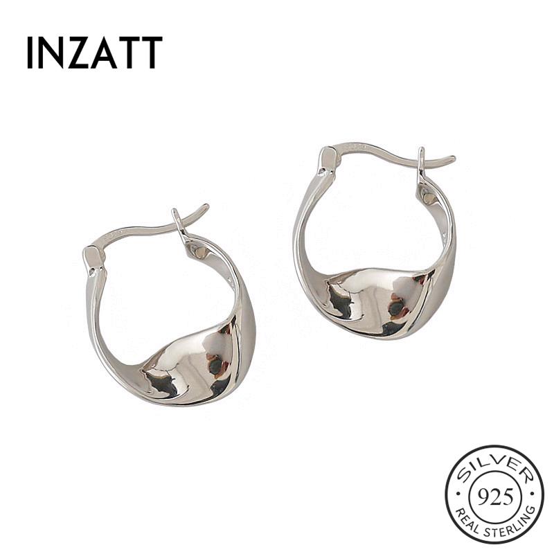 

INZAReal 925 Sterling Silver Irregular Round Hoop Earrings For Fashion Women Hiphop Fine Jewelry 18k Gold Jewelry Accessories