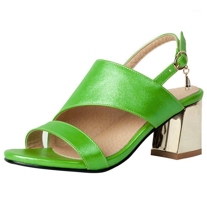 

golden green gladiator sandals women summer fashion block high heels party dress shoes slingback sandal big size 43 441, Gold