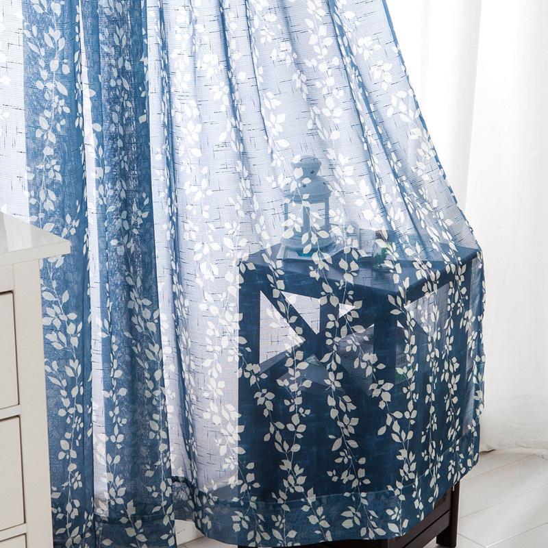 

Modern linen printed Tulle Curtains for Bedroom living room green leaves sheer curtain for window drapes