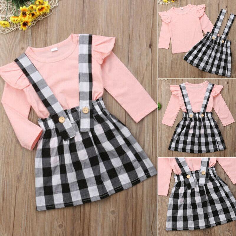 

Sweet T-Shirt Suspender Skirt Dress Outfit Clothes for Newborn Baby Toddler Girl, Blue;gray
