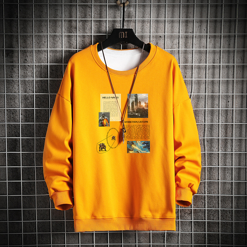 

Crewneck Sweatshirt Men 2020 Autumn Print Oversized Japanese Streetwear Hip Hop Yellow Hoodie Men Sweatshirts Hoodies, Black sweatshirt men