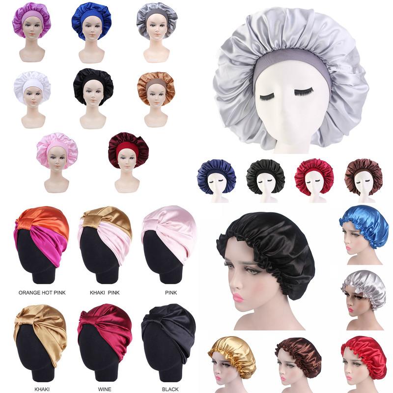 

1pc Adjust Solid Satin Bonnet Hair Styling Cap Long Hair Care Women Night Sleep Hat Silk Head Wrap Shower Cap Styling Tools