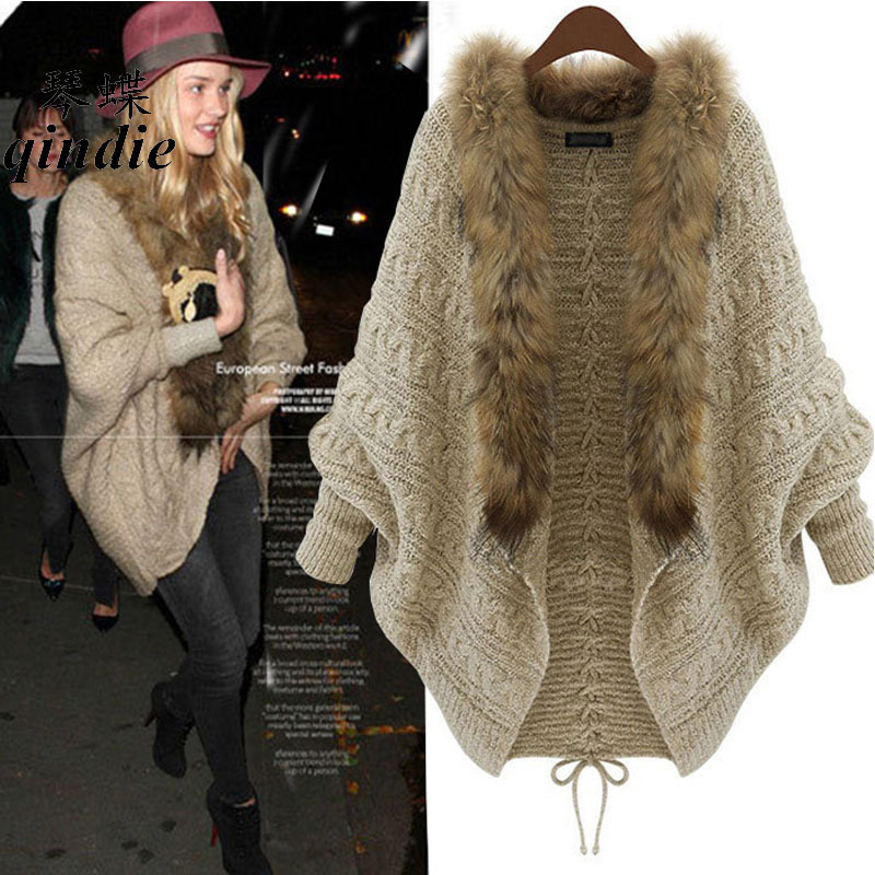 

2021 New spring and in autumn new size big knitted dress cardigan cape xale bat goatee female coat h00275, Khaki.