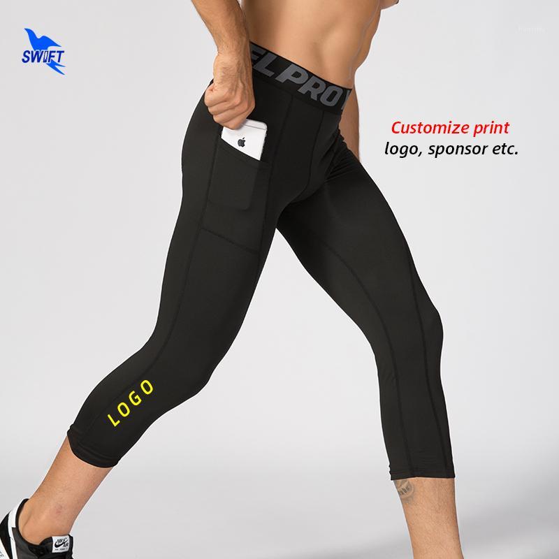 

Customize Men Compression Sport Running Tights Pocket Capris Running Pants Gym Fitness Training Jogging Slim Cropped Trousers1, Blue