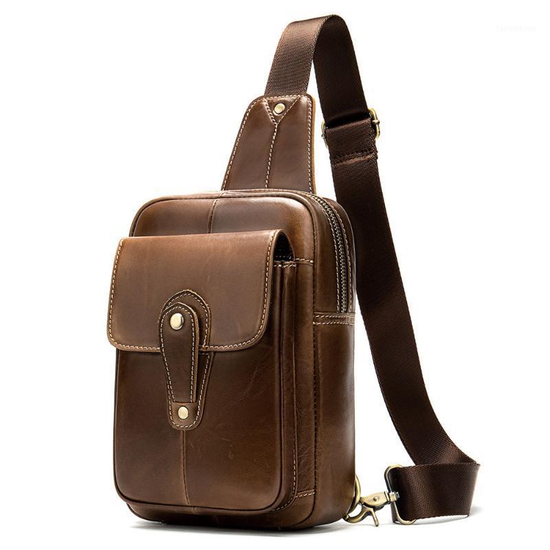 

2020 Chest Bag For Men Genuine Leather Multifunction Messenger Bags Outdoor Travel Mens Sling Shoulder Pack Oil Wax Leather Bag1, Brown