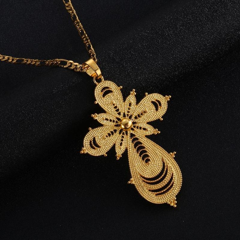 

Ethiopian Gold Color Cross Pendant Necklaces for Women Eritrea Africa Ethnic Crosses Jewelry