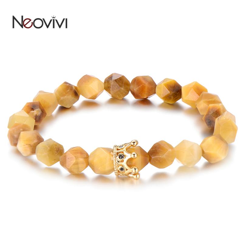 

Neovivi CZ Crown Bracelet Natural Stone Stretchy Bracelets Faceted Beads Opal Tiger Eye Beaded Bangles for Women Men DIY Jewelry