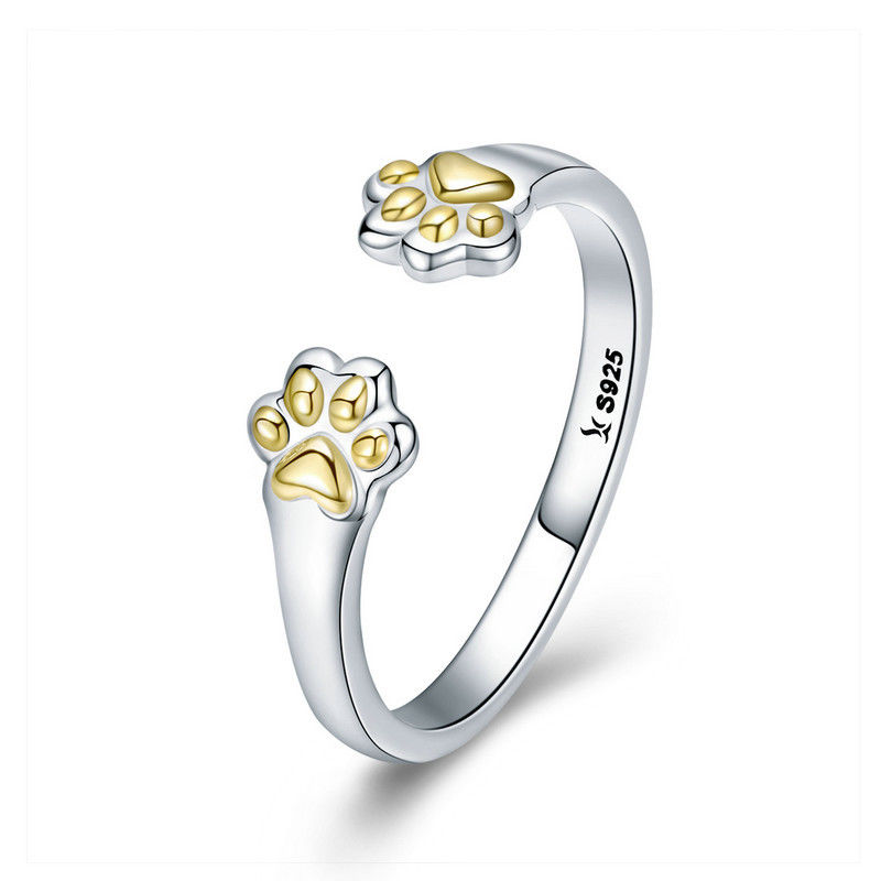 

European 925 Gold Plated Cute Paw Open Wedding Party Finger Ring For Women
