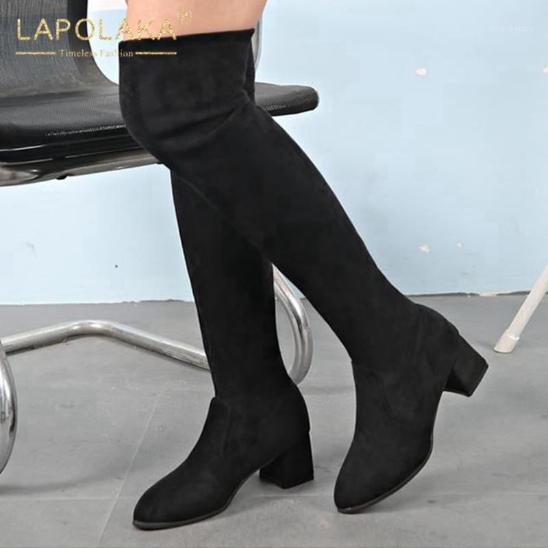 

Lapolaka 2020 New Arrivals Autumn Winter Boots Woman Shoes Chunky Heels Concise INS Dropship Slip On Strentch thigh-high Boots1, Khaki