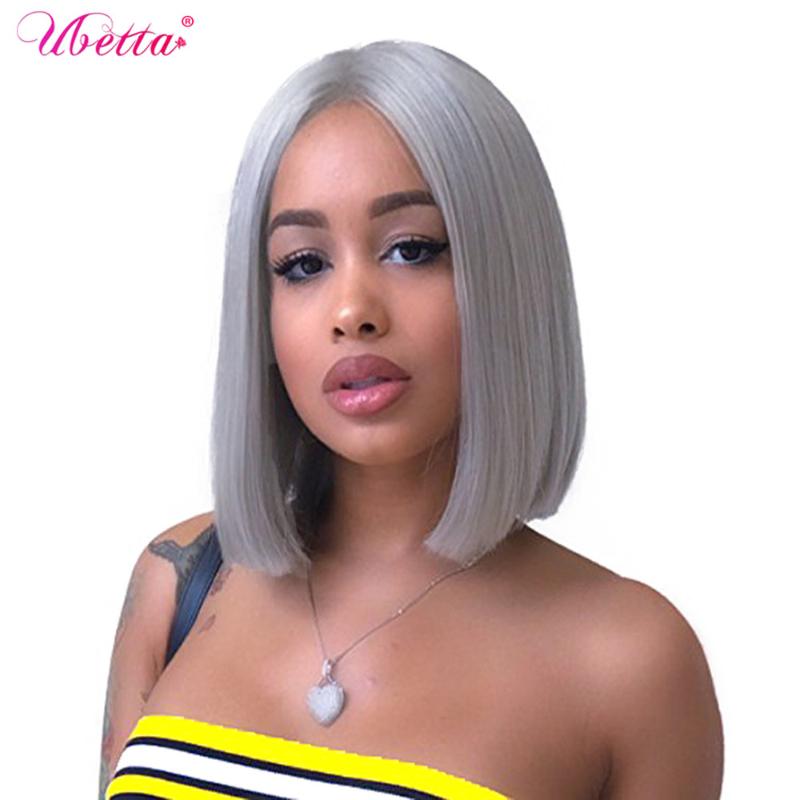 

UBETTA 100% Real Hair Wigs Brazilian Virgin Human Hair Grey Bob Wigs Bleached Short Straight 13x6 Lace Front Wig For Black Women, Gray
