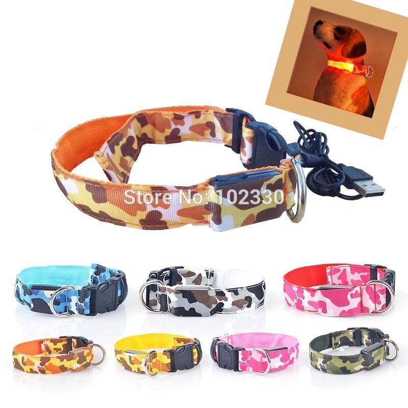 

Pet Dog USB Puppy Rechargeable Led Adjustable Luminous Nylon Necklace Night Safety Flashing Glow Camouflage Collar S202072