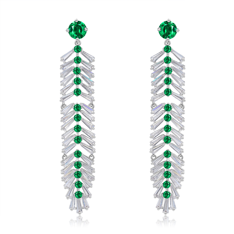 

DEELAN High Quality Green Cubic Zircon Long Earrings Sparkling Leaf Shape Drop Women Earrings Lover Jewelry For The Wedding