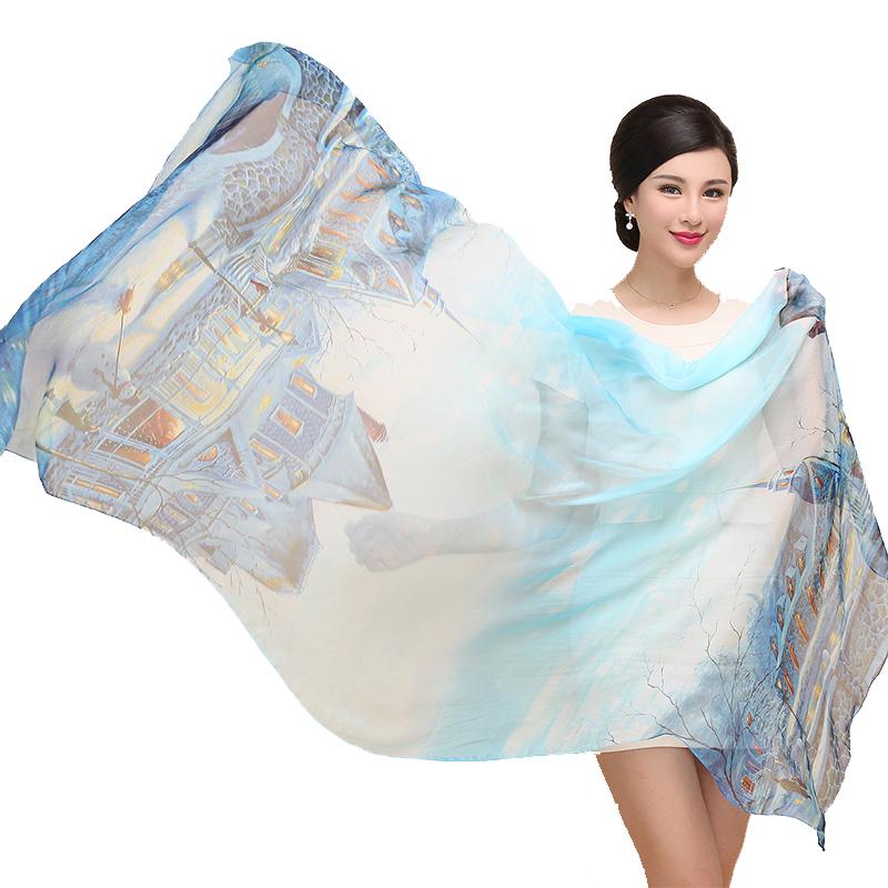 

scarf 100% mulberry natural silk Scarf women winter Long Female Flower Big Shawls and wraps Floral hijab foulard sunscreen cape