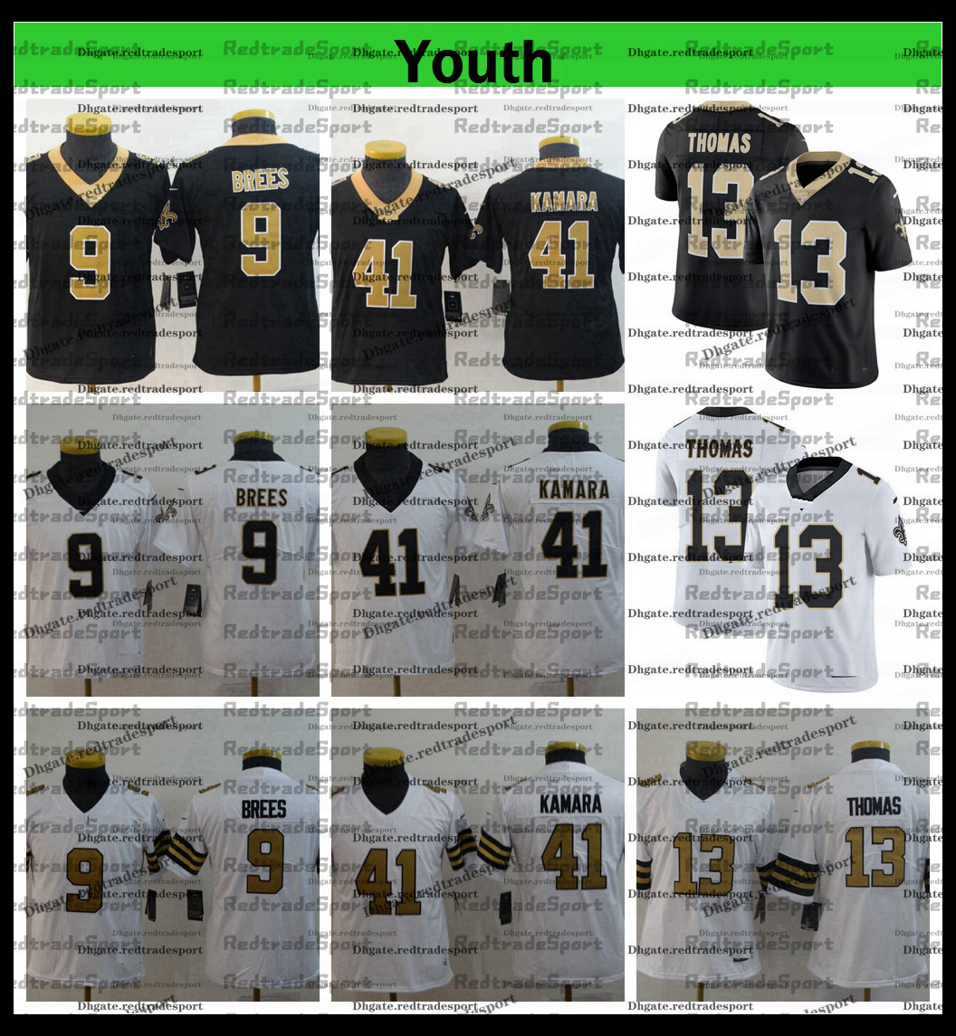 

Youth Kids 13 Michael Thomas Football Jerseys 9 Drew Brees 41 Alvin Kamara 7 Taysom Hill Stitched Shirts Rush embroidery AC1, Black;red