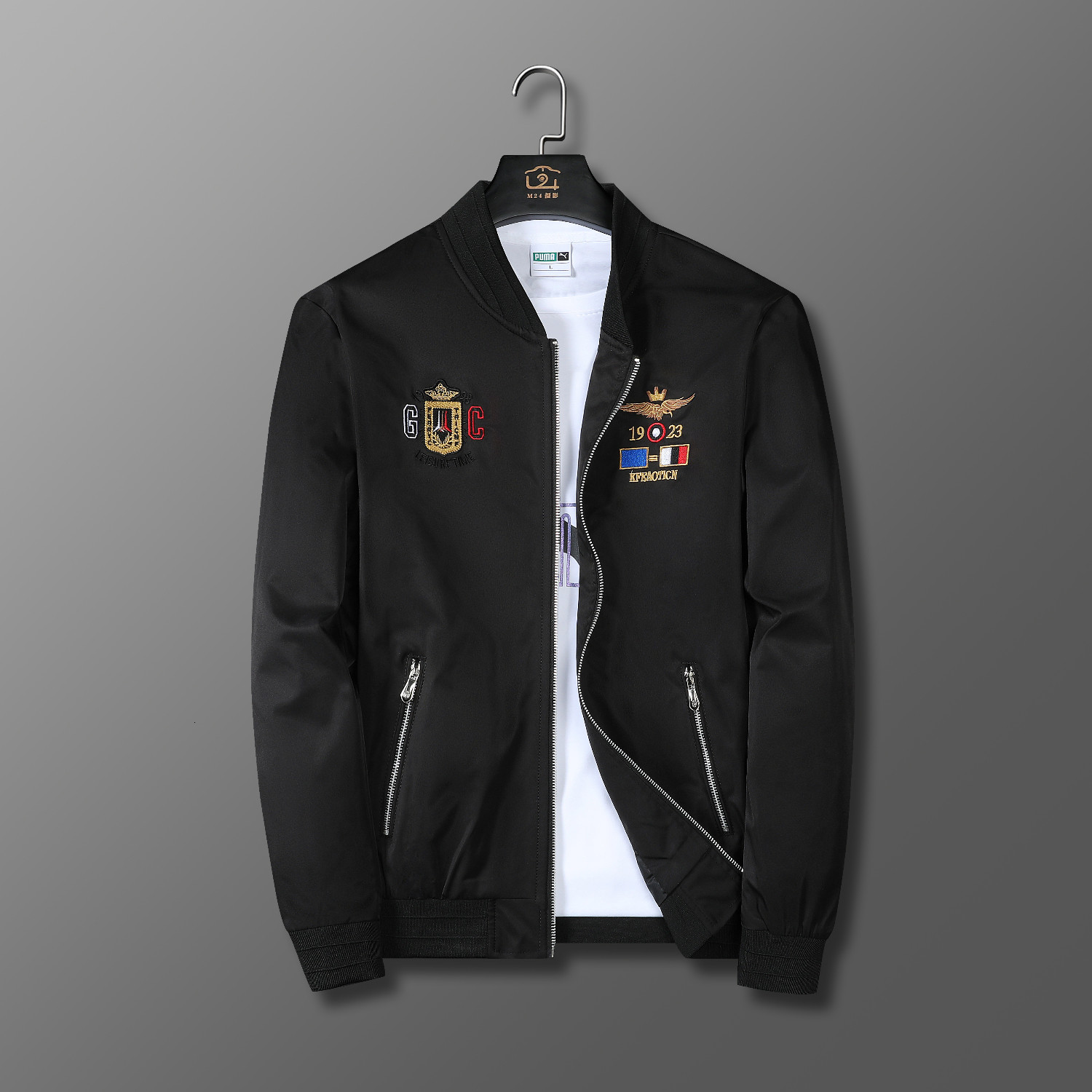 

High Quality Embroidered Shirt Uniform Baseball European Men's Station All-match Student Jacket 6s9o, Black