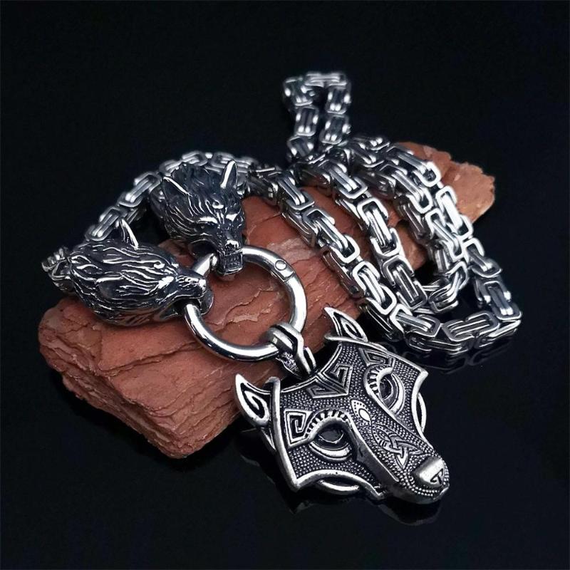 

Stainless Steel Viking Wolf Head Pendant Necklace Men's Square Chain Necklace Fashion Boutique Men's Jewelry Gifts