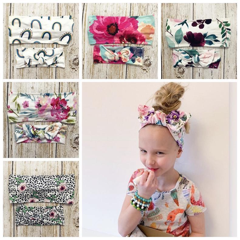 

New 2pcs/set Mom and Me Headband Set Elastic Leopard Printed Flower Knot Bows Headwraps Women Baby Headwear Sets Photo Props1