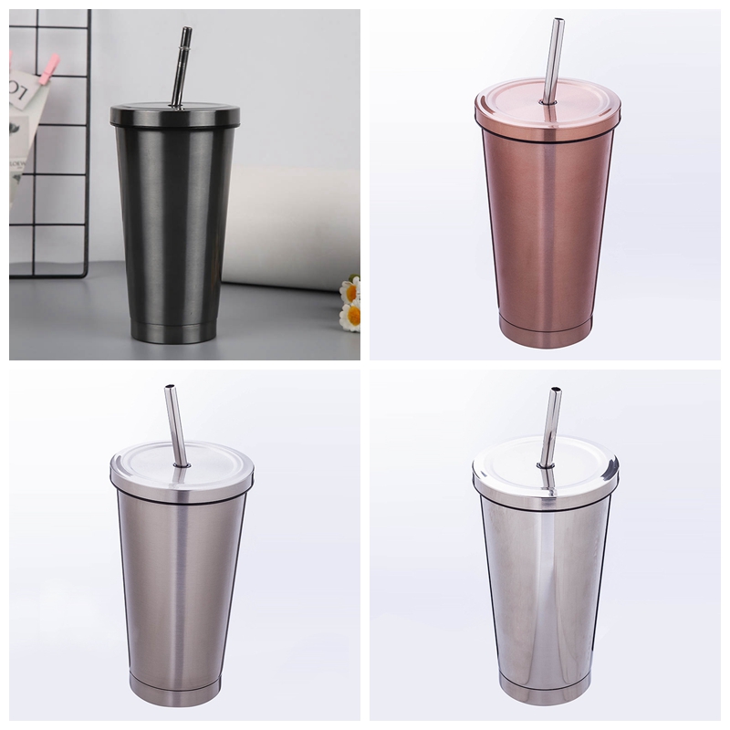 

500ml 17oz Wine Glasses Stainless Steel Tumbler With Straws Lids Travel Thermal Cups Beer Mug Double Layer Vacuum Mugs Coffee Cup BH4262 TYJ, 4 colors