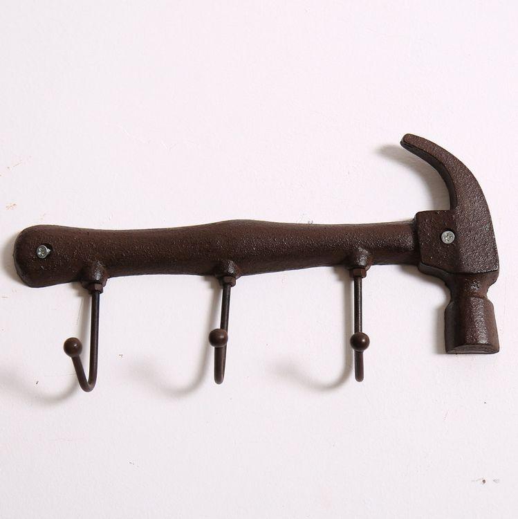 

Zakka Wall Hook Wrought Iron Hooks Bar Ornaments Retro Home Decorative For Keys Hangers Clothes Metal Coat Hooks 26.5*14cm