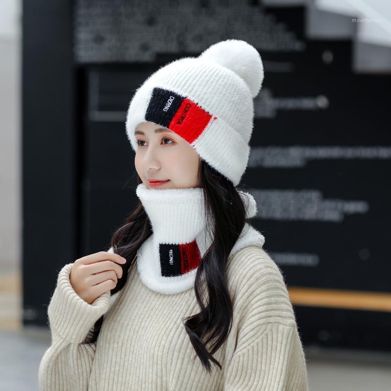 

Hat women's winter Korean tide scarf ear thickening knitted hat winter cycling windproof plus velvet warm wool1, Red