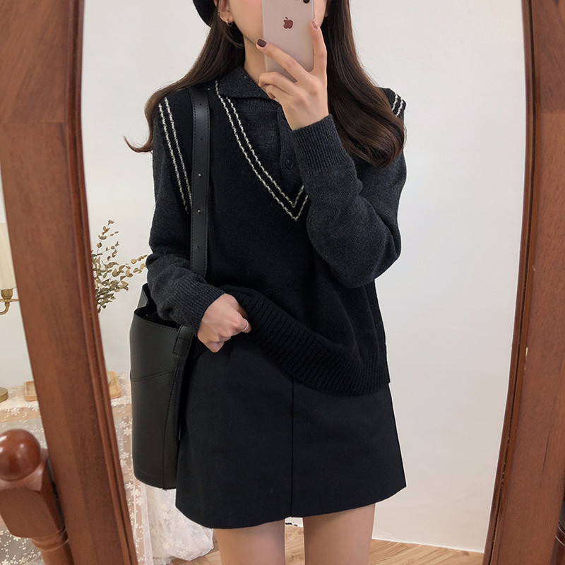 

2021 3 colours New spring Female Girl's waistcoat with deep v sweater vest (g8086 1ASY, Gray.