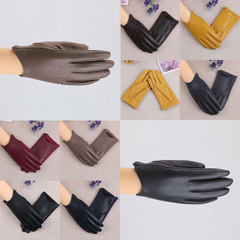 

1 Pairs Women Gloves Touch Screen Suede Plush Lined Windproof Solid Color Driving Gloves PU Leather Full Fingers Winter