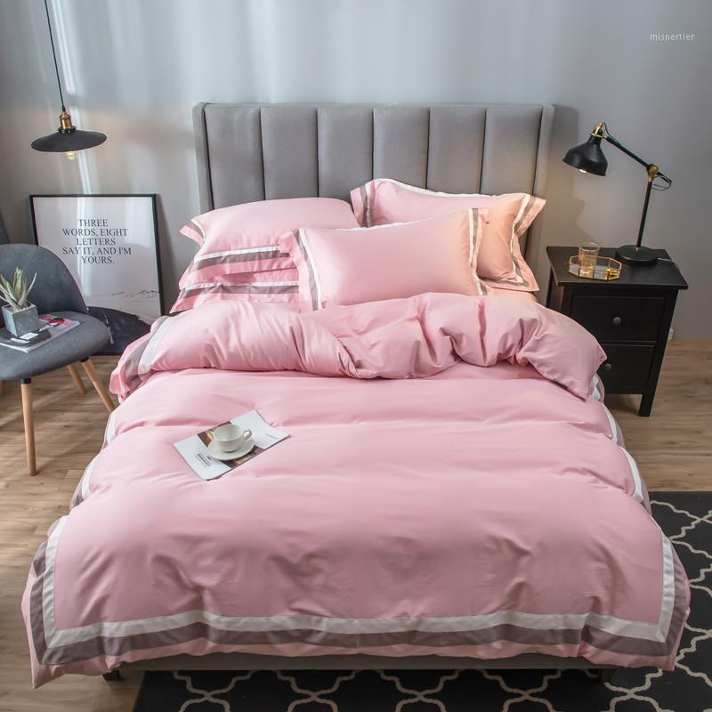 

80S Long Stapled Solid Princess Style 4pcs Duvet Cover Bed Set Bed Sheet Pillowcases Pink Grey Yellow Blue Purple Green1