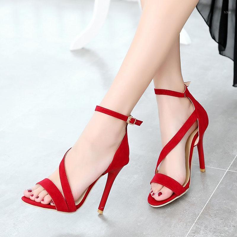

SWQZVT Women Pumps 2020 Fashion High Heels Sexy Open Toe Ankle Strap Wedding Shoes Party Fashion Shoes for Lady Sandals1, Red
