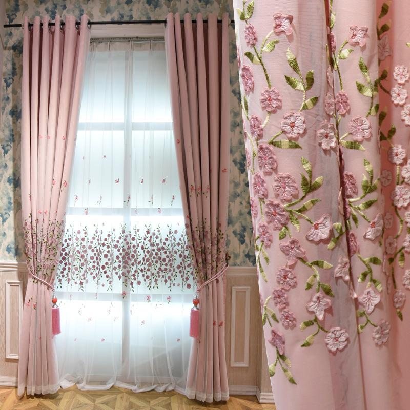

Luxury Blackout Curtains For Living Room Pink Flowers Embroidery Curtains for Bedroom Windows Fabric Tulle JK233Z, Pink solid cloth