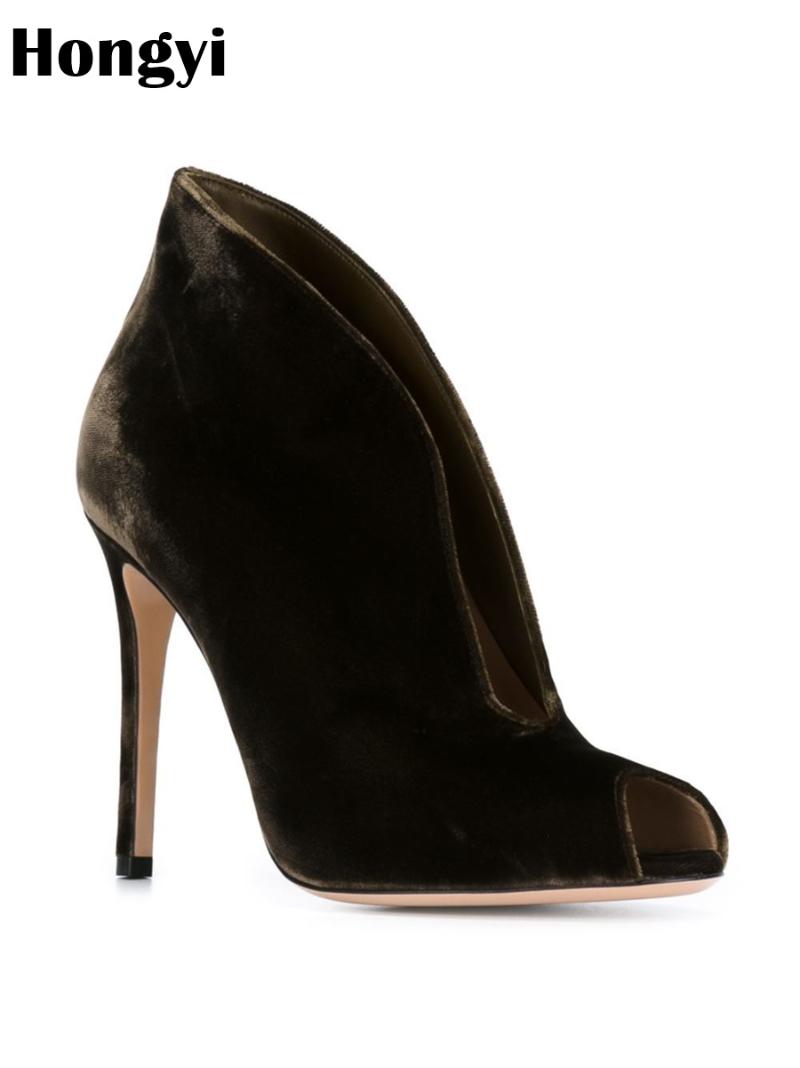 

Hongyi Autumn Women's Shoes 2020 Female Ankle Boots Fashion High Heel Boots Open Toe Hollow Out Ladies Botas Mujer, As showed color