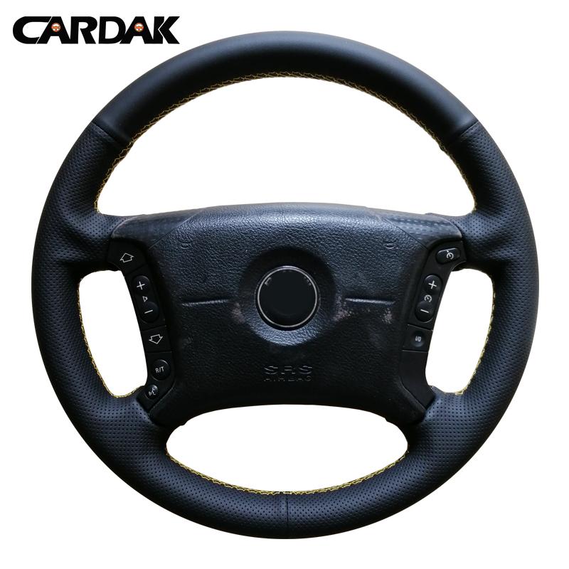 

CARDAK DIY Black Artificial Leather Hand-stitched Car Steering Wheel Cover for E46 318i X5 E53 325i E39