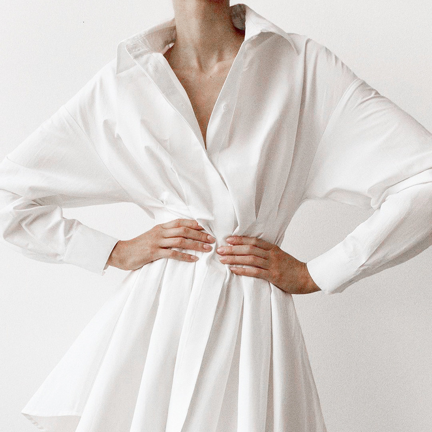 

New 2021 Sexy Spring Shirt Style Long Sleeve Down Female Collar Mini of High Waist Cotton in Linen 9azv, Black