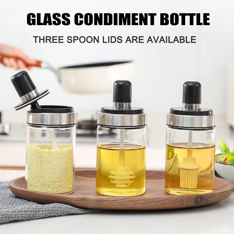 

250ML Glass Seasoning Box Jar Container Oil Honey Dispenser Bottle DC1561