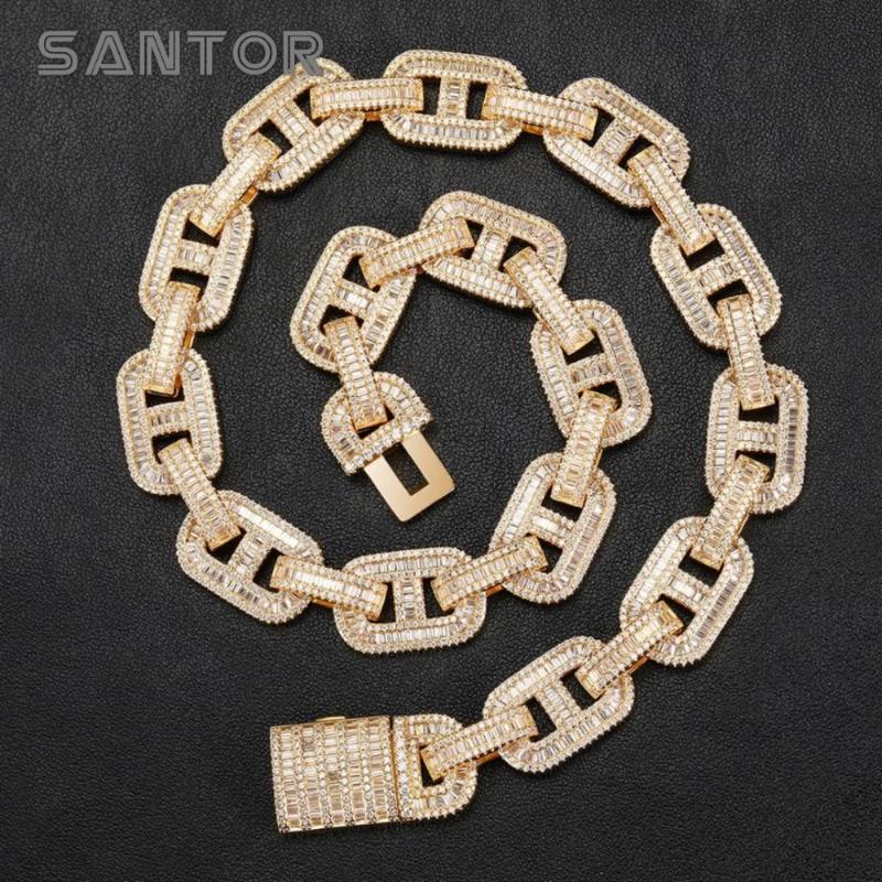 

15mm Width Hip Hop Necklace Pig Nose Link Chain Iced Out Square Banguette Bling Coffee Choker Gold Silver Color Cuban Men