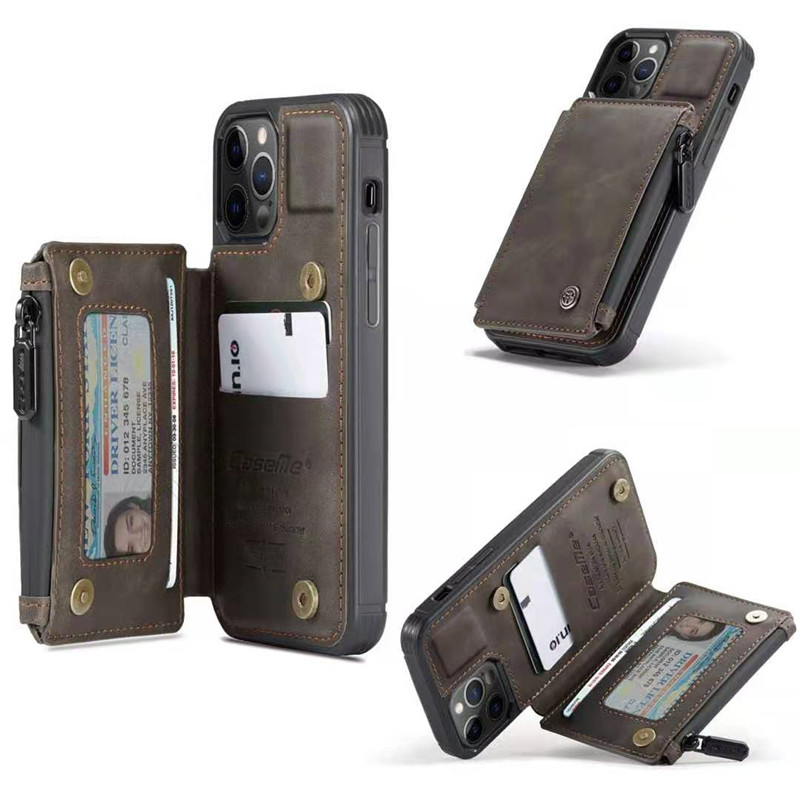 

3 In 1 Leather Wallet RFID Card Case Phone Case for iPhone 12 11 Pro Xr X Xs Max 8 7 6S Plus For Samsung S20 Note20 Ultra, Coffee