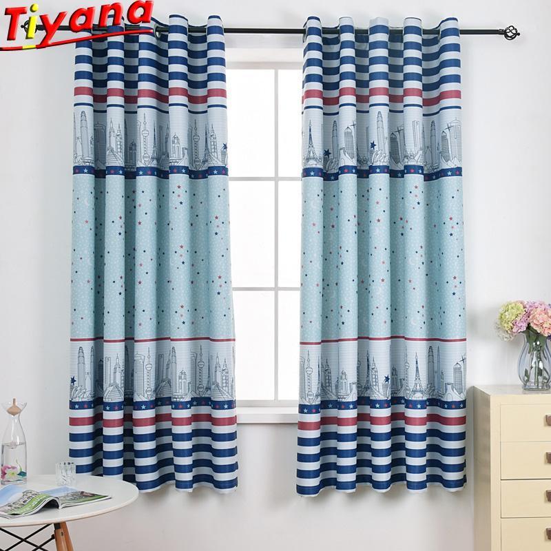 

Blue Curtains for Living Room Children's Room Stars Printed Blackout Curtains for Bedroom Bay Window Shanghai Style PC023#301, Cloth