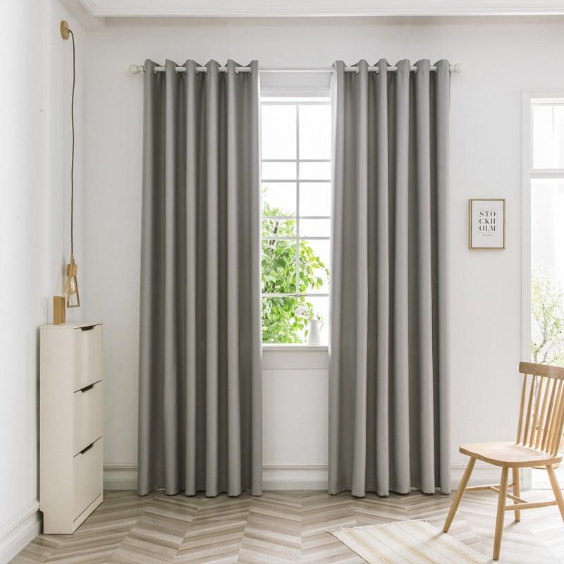 

Pure Color High-precision Blackout Curtain Silver Gray Perforated Curtain Cloth For Home Living Room Shading 140*260cm, Dark grey