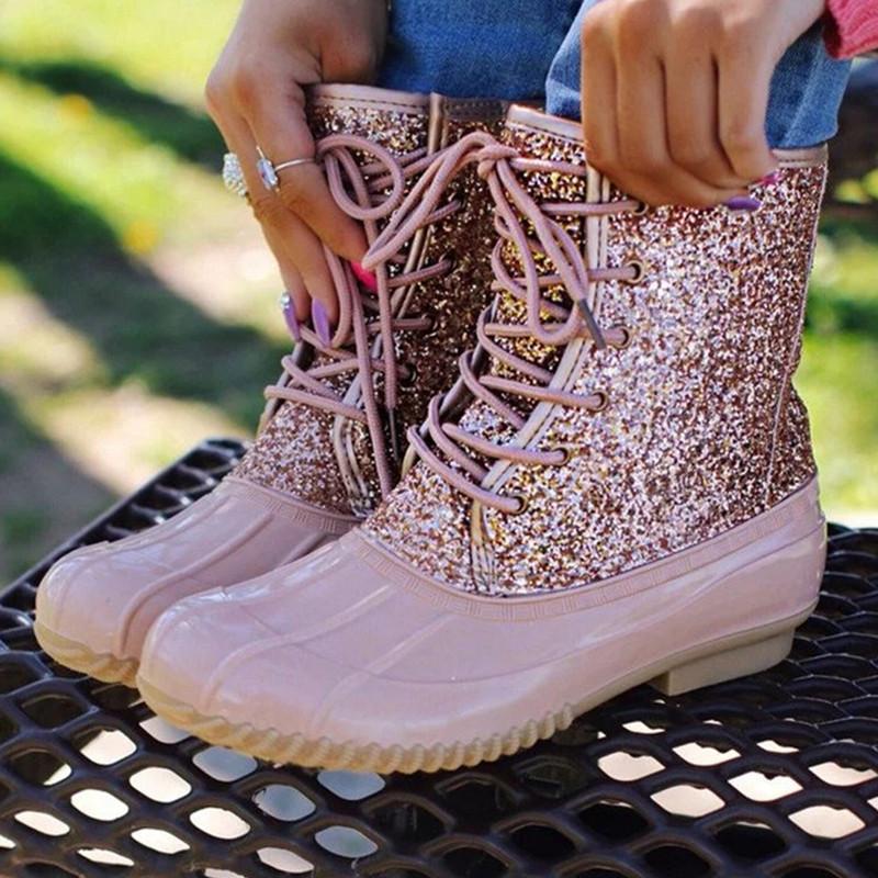 

Combat Boots for Women Platform Boots with Chunky Block Heels Womens High Rain Waterproof Tops, Grey