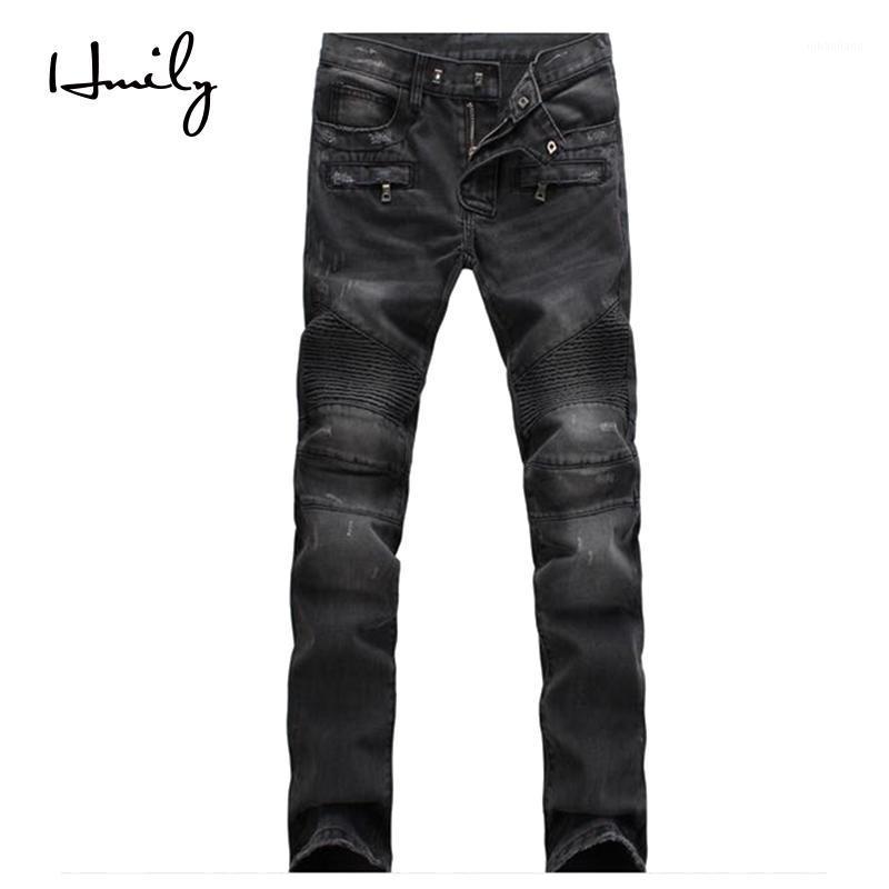 

HMILY Fashion Hip Hop Men Jeans Patch Men Retro Jeans Knee Fold Biker Loose Slim Destroyed Ripped Denim Man Big1, 1722