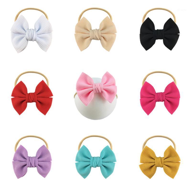 

1pcs/lot Children Kids 4.5" Waffle Hair Bow With Nylon Headbands Soft Solid Elastic Hairband Fashion Hair Accessories1, Xpp2-45h1 navy blue