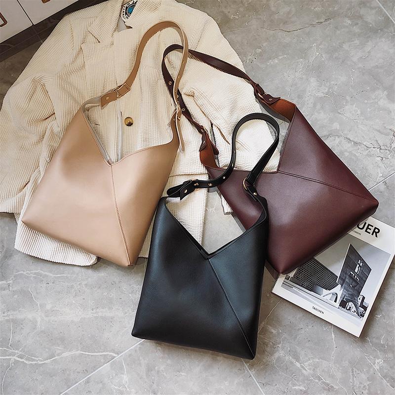 

2021 new brand ladies stitching contrast color PU leather bucket bag messenger bag ladies shoulder female travel handbag