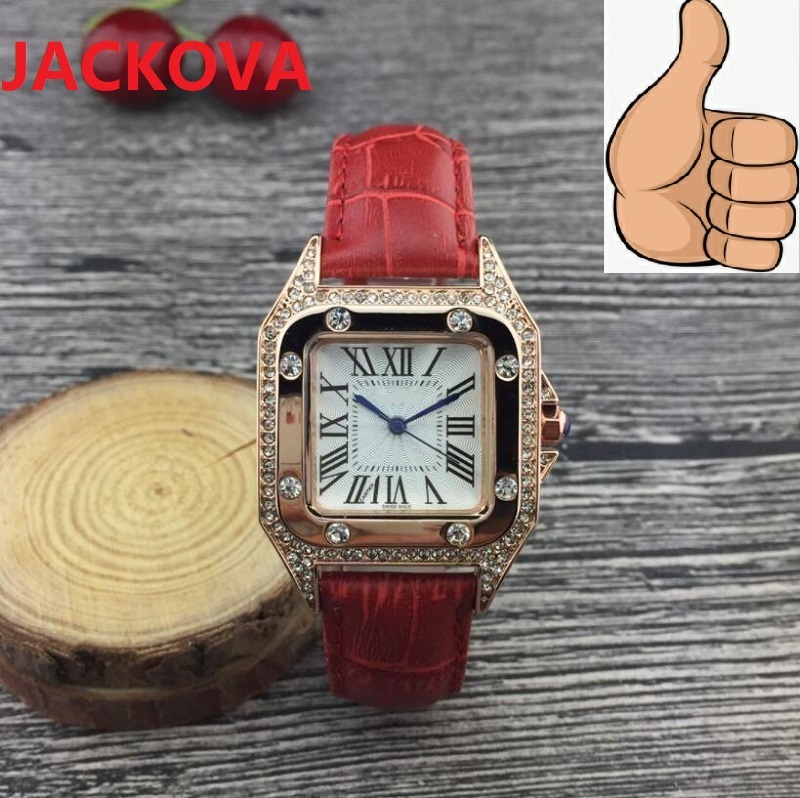 

Popular Casual Fashion Luxury Women Watch 32mm Square Diamonds Lady Dress Watch Genuine Leather Band Quartz Clock High quality wristwatch, As pic