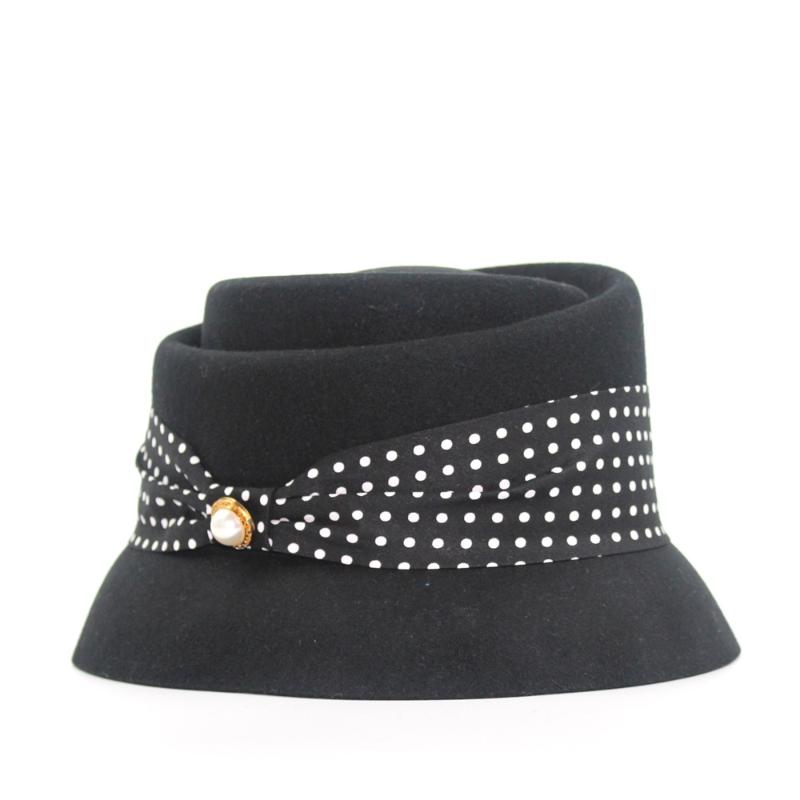 

Autumn and Winter 2020 New Pure Wool Ladies Elegant Top Hats Warm Polka Dot Bow Decoration Basin Hats All-Match Fashion, Khaki