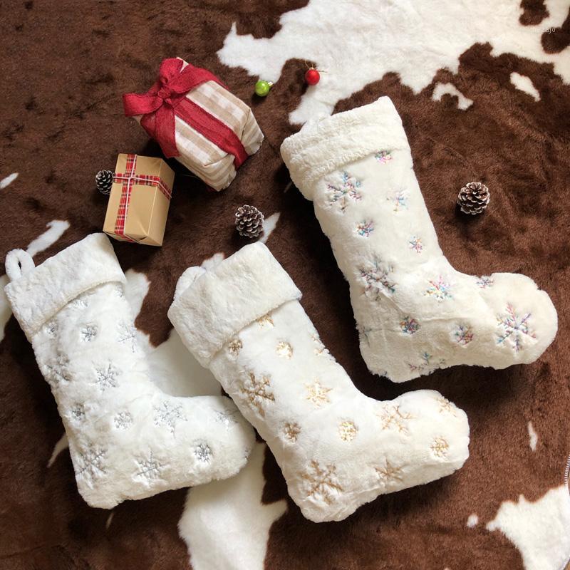 

22 inch plush snowflake Christmas gift socks for home decoration Xmas stockings fireplace socks bolsa navidad1