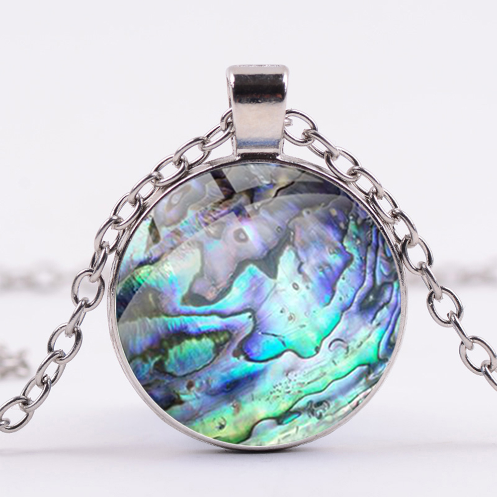 

Vintage Abalone Shell Art Pattern Necklace Multistyle Colorful Glass Picture Ocean Theme Crystal Pendant Women Necklaces