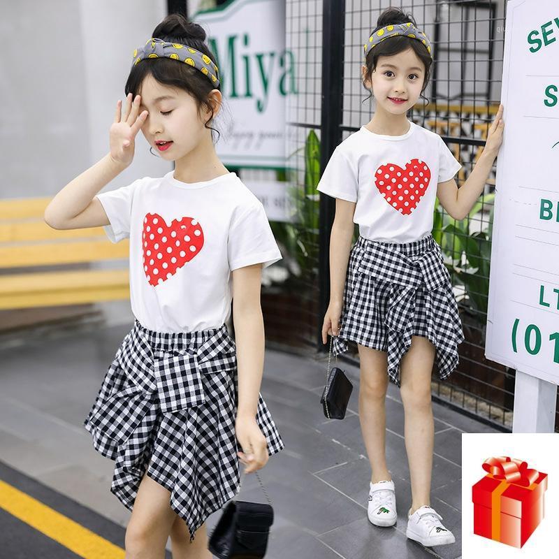 

Baby Girls Dress Summer Kids Children Sets Big Girl Summer Girl Red Heart T-Shirt + Skirt Lovely Baby Clothes 4-12 Year1, White