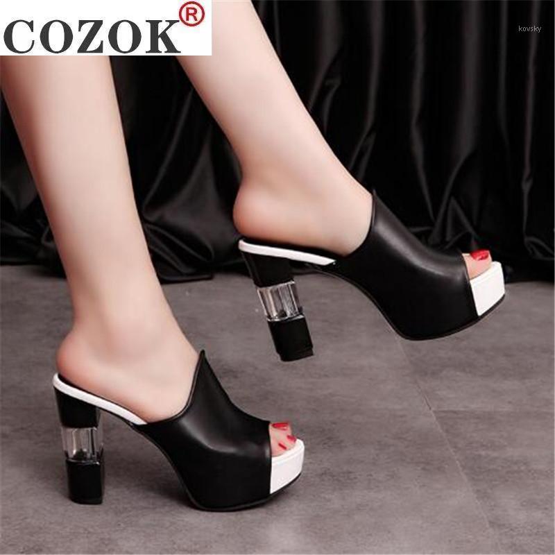 

Women Sexy High Heel Mules Black Peep Toe Platform Mules Ladies Leather Sole Slippers Femal Slip On Sandals Shoes YUI2351, Red