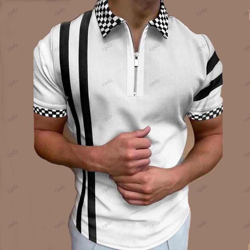 

Dry Fit zipper lapel Mens Polos spring summer poker printing Tactical Golf grid shirts tees mix color short sleeve solid Plaid printing plus size Retro Polo, 27