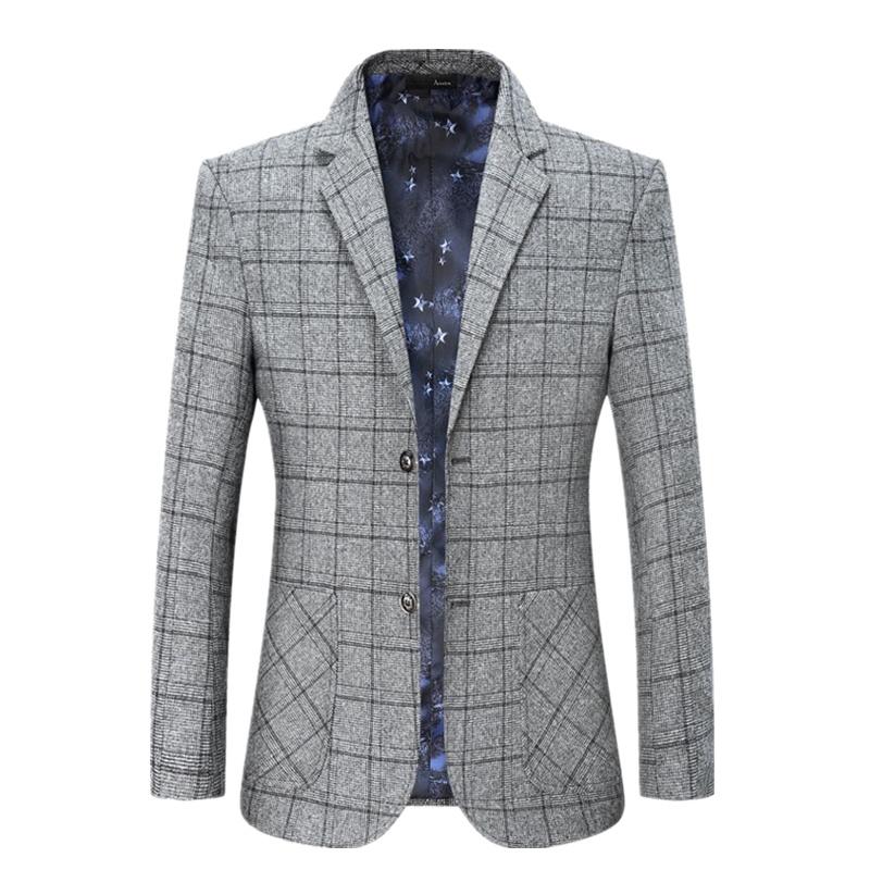 

New Brand Men Casual Blazers Men's Business Plaid Small Suit Coats Spring Autumn New Fashion Dress Blazers Coat Male, Gray