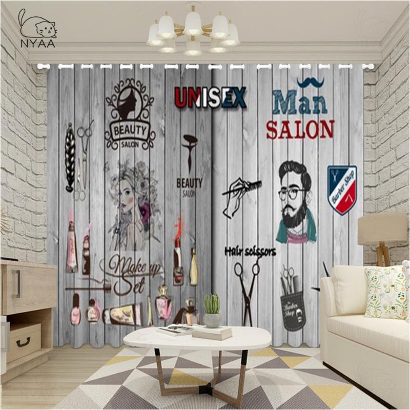 

Curtain & Drapes Barbershop Logo With Barber Pole In Vintage Style French Window Blackout Curtains Modern For Living Room Printed, Vixm 148